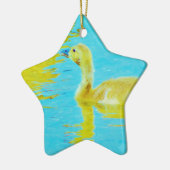Ornement En Céramique Oie-bébé jaune avec eau bleu clair (Gauche)