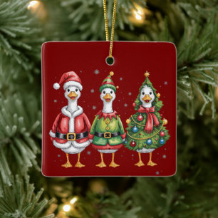 Ornement En Céramique Oie de Noël vintage Santa Duck Oie drôle