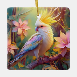 Ornement En Céramique Oiseau de fantaisie Perruche à aile iridescente