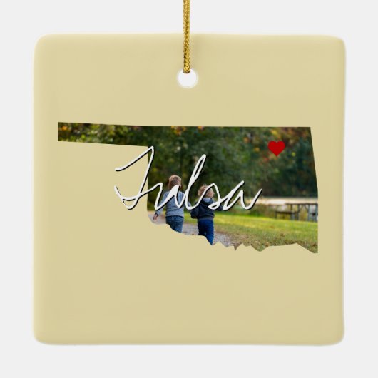 Ornement En Céramique Oklahoma State Photo insert and town name (Dos)