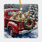Ornement En Céramique Old English Sheepdog Christmas Red Truck Holiday (Devant)
