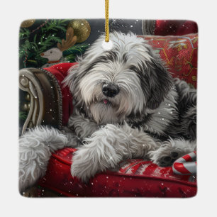 Ornement En Céramique Old English Sheepdog Festive de Noël