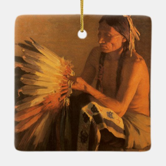 Ornement En Céramique Old War Bonnet par Joseph Henry Sharp (Dos)