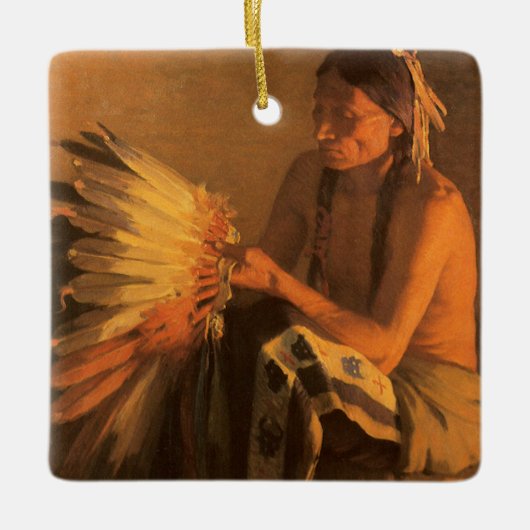 Ornement En Céramique Old War Bonnet par Joseph Henry Sharp (Devant)