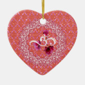 Ornement En Céramique OM blanc rose damassé Yoga Méditation Détente (Devant)