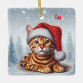 Ornement En Céramique Orange Bengale Chat de Noël (Devant)