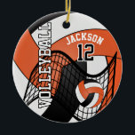 Ornement En Céramique Orange, Blanc et Noir Personnalisez 🏐 volleyball<br><div class="desc">🥇 UN DESIGN D'ART ORIGINAL DE DROIT D'AUTEUR DE Donna Siegrist SEULEMENT DISPONIBLE SUR ZAZZLE! Volley-ball 🏐 💖 Joueur Sport Ornement de Noël. Impressionnez votre joueur de volley-ball avec ce design do-it-yourself nom dans un design ORANGE, BLANC ET NOIR pointu. Un grand cadeau pour n'importe quel joueur de volley-ball, ventilateur...</div>