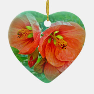 Ornement En Céramique Orange Hibiscus Fleurs