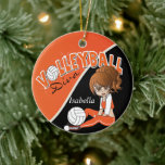 Ornement En Céramique Orange Volleyball 🏐 joueur Diva Girl<br><div class="desc">Volleyball Sport Joueur ornement de Noël prêt pour vous à personnaliser. Faites un merveilleux cadeau personnalisé pour votre joueur de volley, entraîneur, ventilateur, etc... REMARQUE : Si vous ajoutez votre propre image graphique, assurez-vous qu'elle est de HAUTE RÉSOLUTION (300 DPI) sinon elle imprime flou. 📌 Si vous avez besoin d'une...</div>