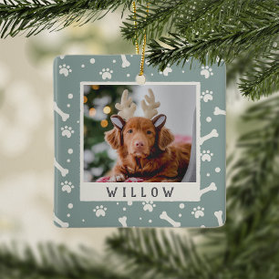 Ornement En Céramique Os de Chien de Vacances & Pawprint Personnalisé An