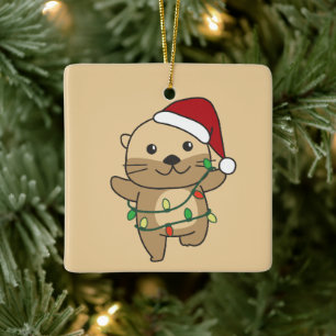 Ornement En Céramique Otter Christmas Winter Animaux Vacances Otters