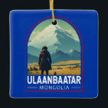 Ornement En Céramique Oulan-Bator Mongolie Voyage Art Vintage<br><div class="desc">Oulan-Bator rétro design de voyage vectoriel. Il se trouve dans la vallée de la rivière Tuul,  en bordure du parc national Bogd Khan Uul.</div>
