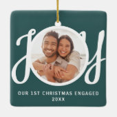 Ornement En Céramique Our 1st Christmas Engaged Photo Green Keepsake (Dos)