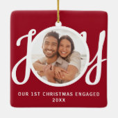 Ornement En Céramique Our 1st Christmas Engaged Photo Red Keepsake (Dos)