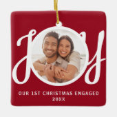 Ornement En Céramique Our 1st Christmas Engaged Photo Red Keepsake (Devant)