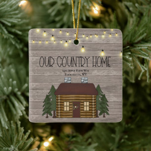 Ornement En Céramique Our Country Home Log Cabin Your Address Christmas