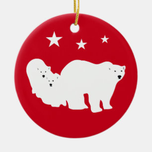 Ornement En Céramique Ours blancs d'ornement de Noël rouges