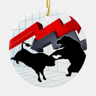 Ornement En Céramique Ours contre le concept de marché boursier de