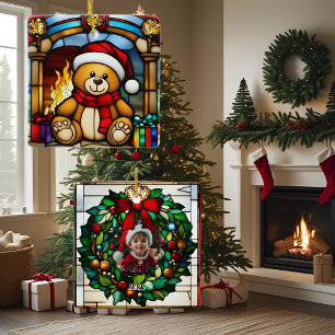Ornement En Céramique Ours en jouet de Noël Faux vitrail