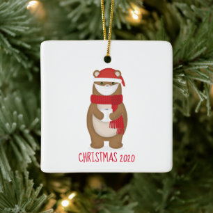 Ornement En Céramique Ours en masque de visage Noël 2020