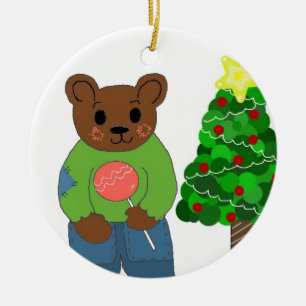 Ornement En Céramique Ours en peluche avec sapin de Noël