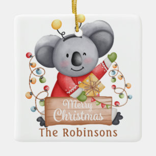 Ornement En Céramique Ours en peluche de Noël avec cadeau et flocons de