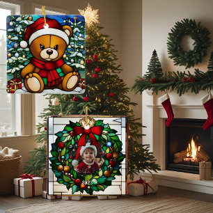 Ornement En Céramique Ours en peluche de Noël Faux Verre Peint