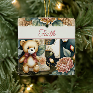 Ornement En Céramique Ours en peluche floral lettre F personnalisée