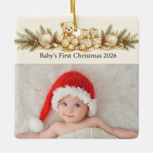Ornement En Céramique Ours en peluche personnalisé pour le premier Noël