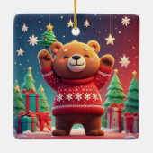 Ornement En Céramique Ours mignon en pull de Noël (Dos)