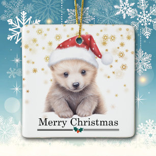 Ornement En Céramique Ours polaire en bas âge au chapeau de Père Noël Jo