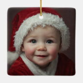 Ornement En Céramique Ours polaire mignon Rouge Premier Noël Bébé Photo (Dos)