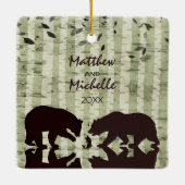 Ornement En Céramique Ours rustiques, Birch Trees 1er Noël Mr & Mrs. (Dos)