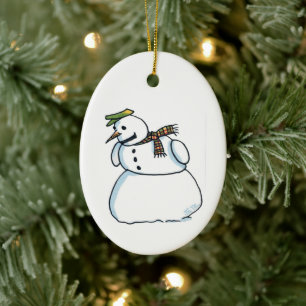 Ornement en céramique ovale bonhomme de neige
