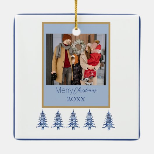 Ornement En Céramique Pagode de Noël Bleue Arbres 1-Photo Cadre (Dos)