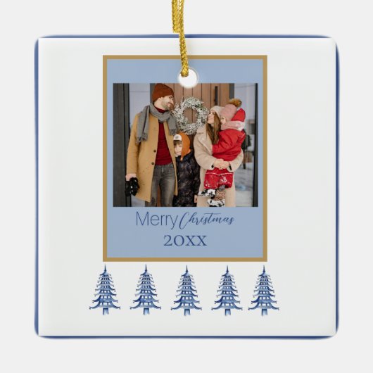 Ornement En Céramique Pagode de Noël Bleue Arbres 1-Photo Cadre (Devant)