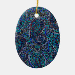 Ornement En Céramique Paisley Blue Indian Boho Motif