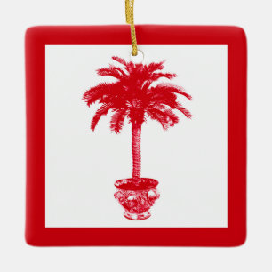 Ornement En Céramique Palmier en pot - rouge foncé et blanc
