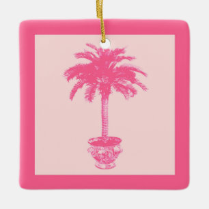 Ornement En Céramique Palmier pointillé - nuances de corail rose