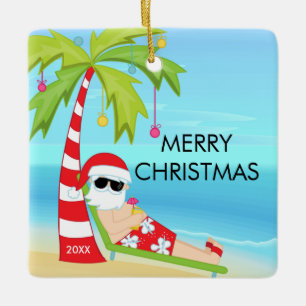 Ornement En Céramique Palmier Santa Relaxant Noël Tropical