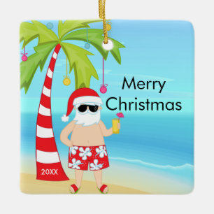 Ornement En Céramique Palmier Santa Relaxant Noël Tropical