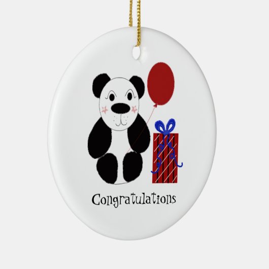 Ornement En Céramique Panda Bear avec ballon Félicitations (Droite)