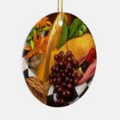 Ornement En Céramique Panier orange de pique-nique avec du vin, fromage, (Droite)