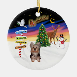 Ornement En Céramique Panneaux de Noël - chiot Yorkshire Terrier