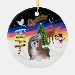 Ornement En Céramique Panneaux de Noël - Shih Tzu 8B