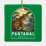 Ornement En Céramique Pantanal Brésil Jaguar Voyage Art Vintage<br><div class="desc">Modèle de déplacement vectoriel rétro Pantanal. Le Pantanal est une région naturelle qui englobe la plus grande zone humide tropicale au monde et les plus grandes prairies inondées du monde.</div>