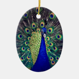 Ornement En Céramique Paon bleu cobalt