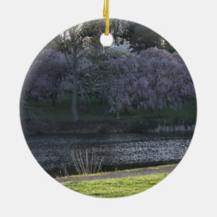 Ornement En Céramique Papa Pêche Parc d'étang Arbres roses réversible