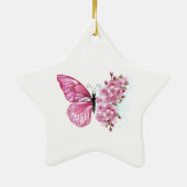 Ornement En Céramique Papillon à fleurs avec Sakura rose (Dos)