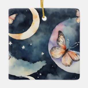 Ornement En Céramique papillon aquarelle dans le ciel nocturne
